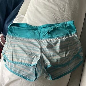 Lululemon Athletica Teal and White Striped Shorts